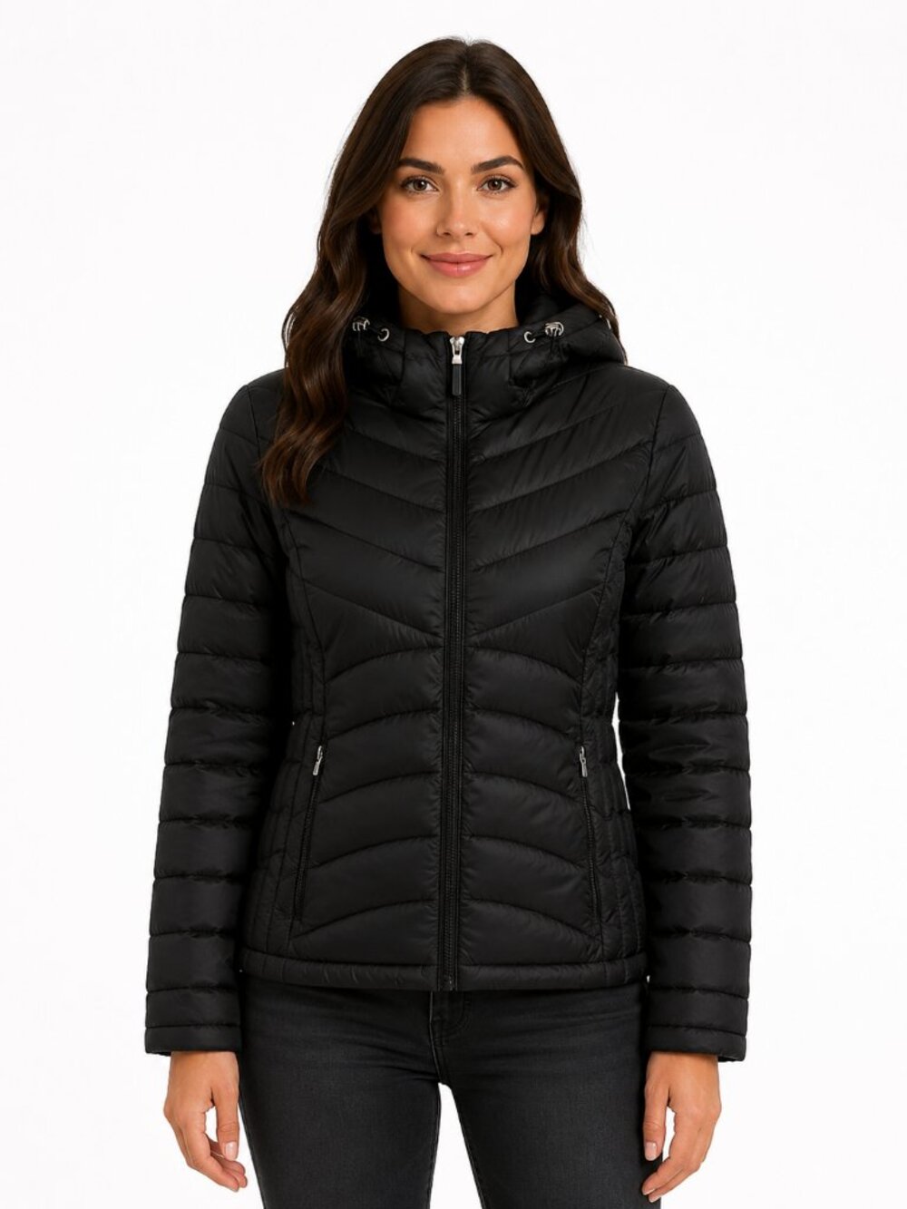 Andrew Marc Black Packable Lightweight Down Hooded Puffer Jacket - Size Medium